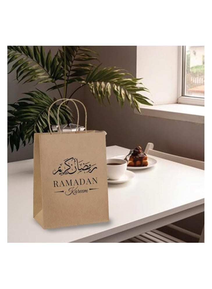 برينت شوب فور مي 10 قطع من أكياس ورق كرافت رمضان كريم بمقابض - أكياس ورق كرافت بنية للهدايا بمقابض قابلة لإعادة الاستخدام وصديقة للبيئة لتقديم الهدايا - Image 3