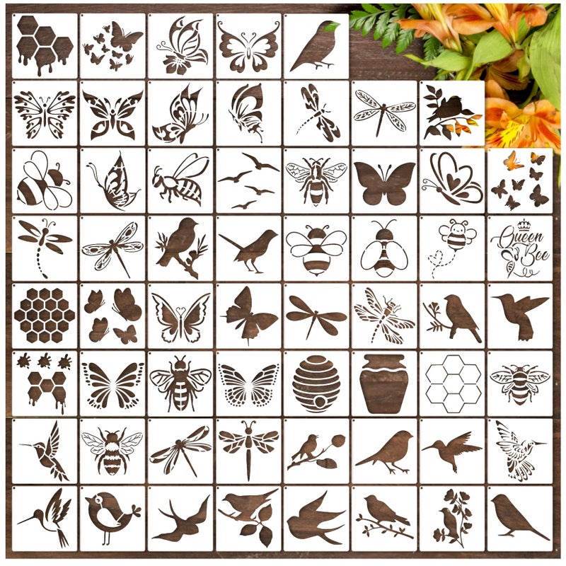 yhslmh Small Butterfly Craft Stencils for Painting 3 inch Bee Dragonfly Hummingbird Bird Nature Stencils for Kids Adults on Wood Fabric Rock Card Art Paint Wall Furniture Home Decor 60 Animals