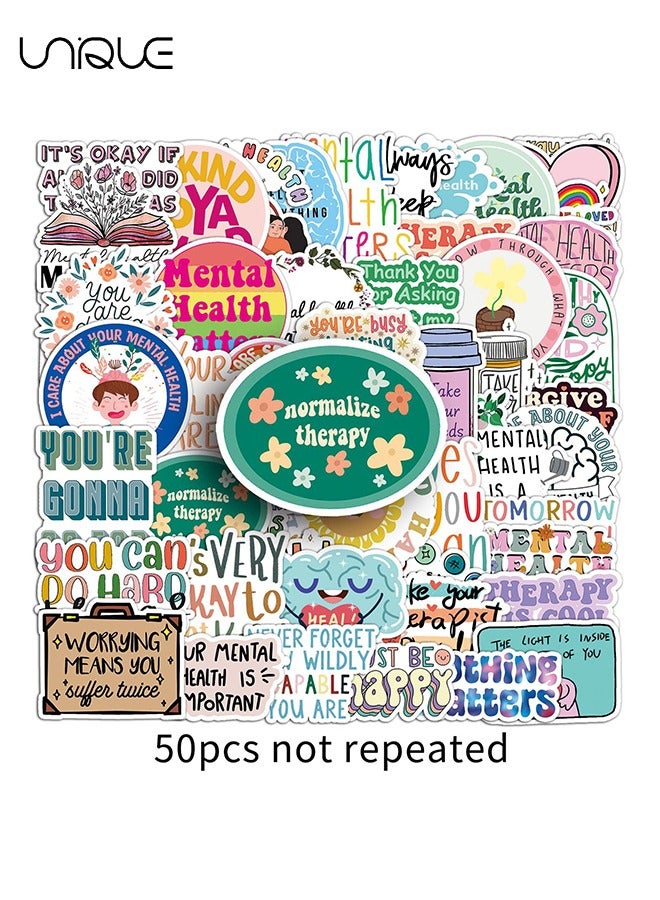 يونيك 50 قطع الصحة العقلية ملصقات اللغة الإنجليزية، ملصقات الفينيل للماء لزجاجات المياه الهاتف المحمول الكمبيوتر الغيتار، هدايا للمراهقين، الفتيات، المشجعين - Image 1