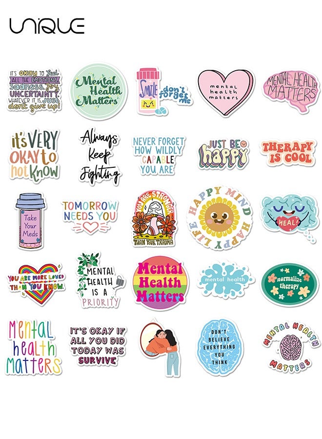 يونيك 50 قطع الصحة العقلية ملصقات اللغة الإنجليزية، ملصقات الفينيل للماء لزجاجات المياه الهاتف المحمول الكمبيوتر الغيتار، هدايا للمراهقين، الفتيات، المشجعين - Image 3