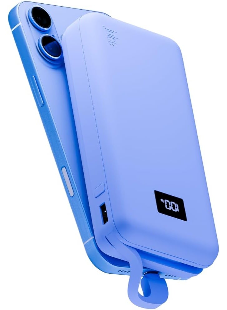 جوس Juice Eco Integrated Max Power Bank 20000mAh – شاحن محمول مع كابل USB-C مدمج، مخرج سريع 20 واط، شاشة رقمية، بنك طاقة لأجهزة iPhone 15 16، Samsung، Android، GoPro، iPad - Ultra Marine - Image 2