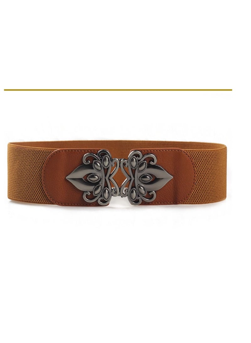 Loquat 60-90cm Dress Fashion Ladies Wide Waist Seal Elastic Belt For All Brown 