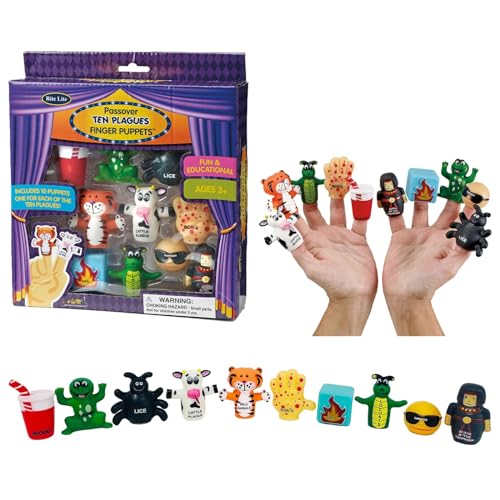 Rite Lite Jewish Holiday Learning Storytelling Passover 10 Plagues Finger Puppets Set 10 Vinyl Puppets for Each Plague Fun Educational Toy for Kids Ages 3 Ideal for Passover Seder Classroom - Image 1