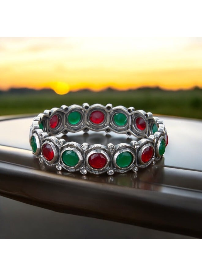 Pretty Precious Classic Kada Bracelet with Oxidized Silver Plating | Traditional Boho Handcrafted Bangle for Women & Girls - Image 3