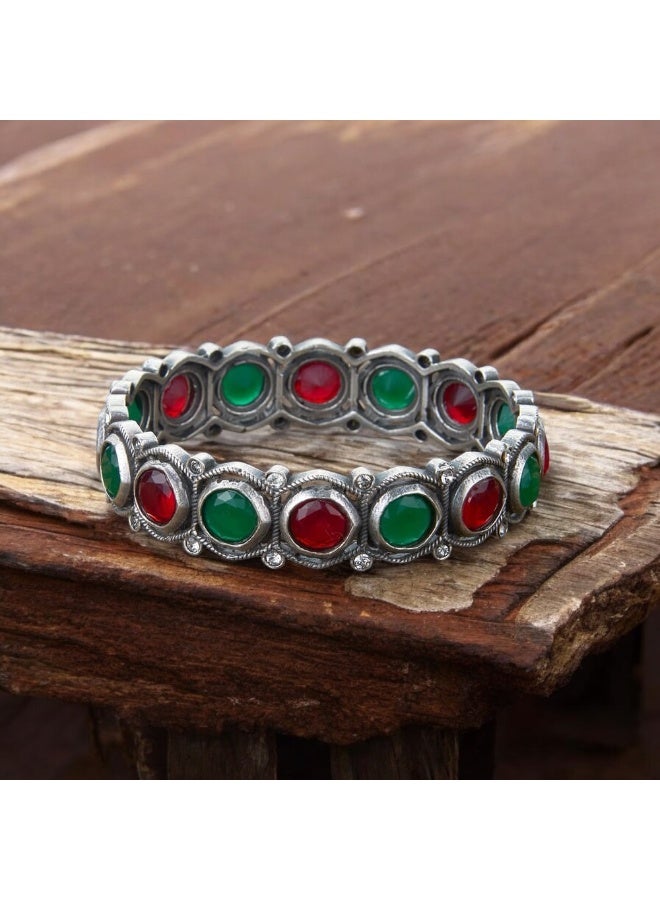 Pretty Precious Classic Kada Bracelet with Oxidized Silver Plating | Traditional Boho Handcrafted Bangle for Women & Girls - Image 1