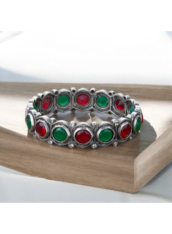 Pretty Precious Classic Kada Bracelet with Oxidized Silver Plating | Traditional Boho Handcrafted Bangle for Women & Girls - Image 2