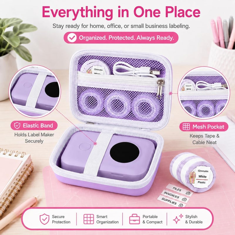 بايول حافظة PAIYULE متوافقة مع طابعة الملصقات المحمولة MUNBYN Bluetooth Bear Label Maker، منظم تخزين ملصقات صغير يحمل لفات شريط الملصقات وكابل USB والمزيد من الملحقات (الصندوق فقط) - Image 4
