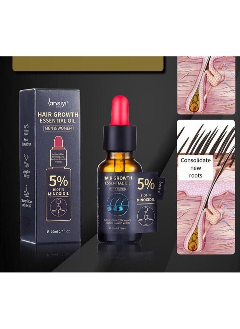 lansiyi - Hair Growth Essenyial Oil - Biotin Hair Growth Serum and 5% Minoxidil Treatment for Stronger, Fuller, Longer Hair - Natural Hair Thickening Treatment - Stops Hair Loss and Thinning for Men and Women - Image 1