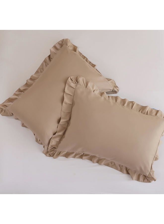 JANZAA Queen Comforter Set Ruffled Comforter Set 3PCS（1 Taupe Comforter Set and 2 Pillowcases） Vintage Farmhouse Shabby Chic Bedding Soft Fluffy Comforter Set All Season - Image 5