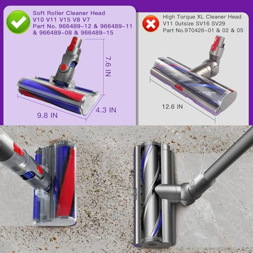 Lemige Soft Roller Cleaner Head for Dyson V10 V11 V15 V8 V7 Cordless Vacuum Cleaners, Quick Release Vacuum Head Replacement Attachments Parts Accessories for Dyson, Gentle on Hard Floors - Image 3