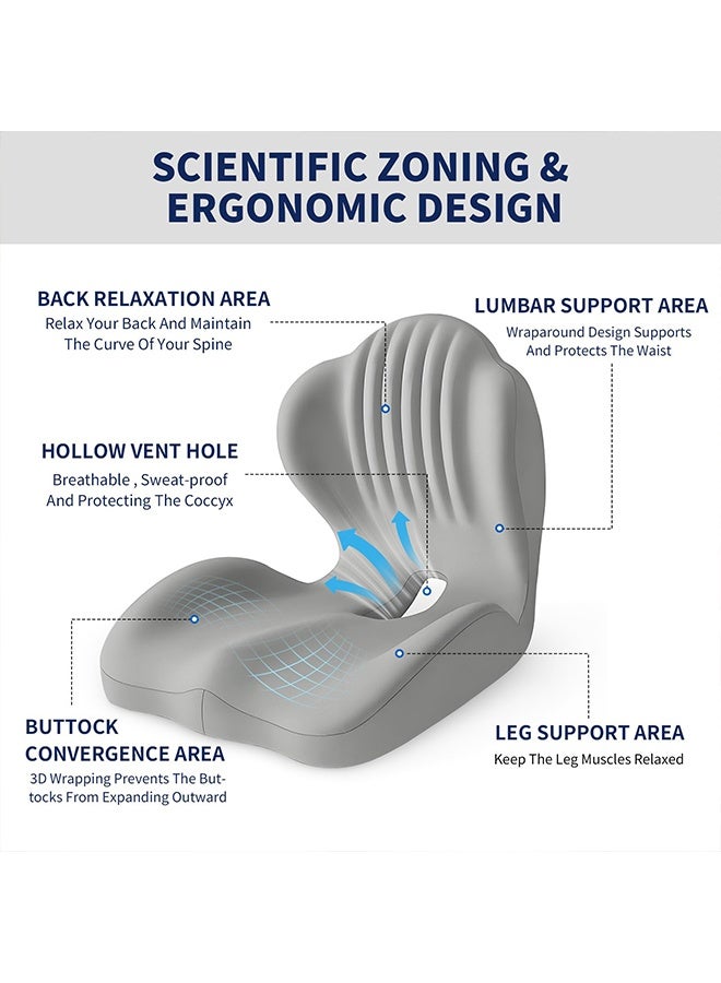 BOFAN Ergonomic Seat Cushion with Lumbar Support, Multi - Purpose Orthopedic Seat Pillow for Office Chair, Car, Dining Chair, Truck, Relief for Back, Hip, Leg Pain (Grey) - Image 3