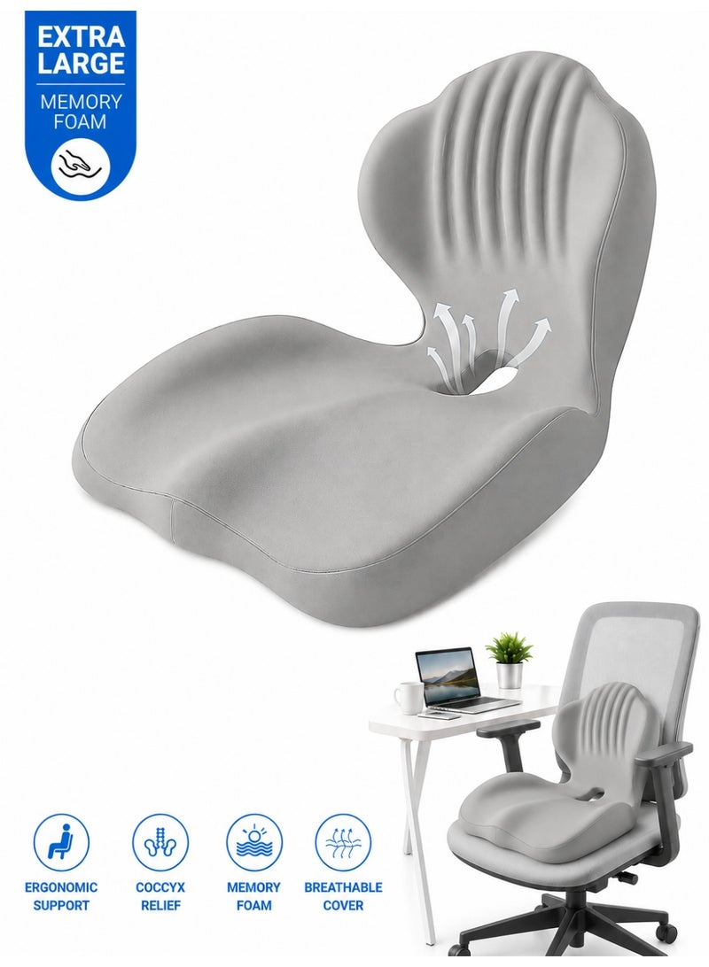 BOFAN Ergonomic Seat Cushion with Lumbar Support, Multi - Purpose Orthopedic Seat Pillow for Office Chair, Car, Dining Chair, Truck, Relief for Back, Hip, Leg Pain (Grey) - Image 1