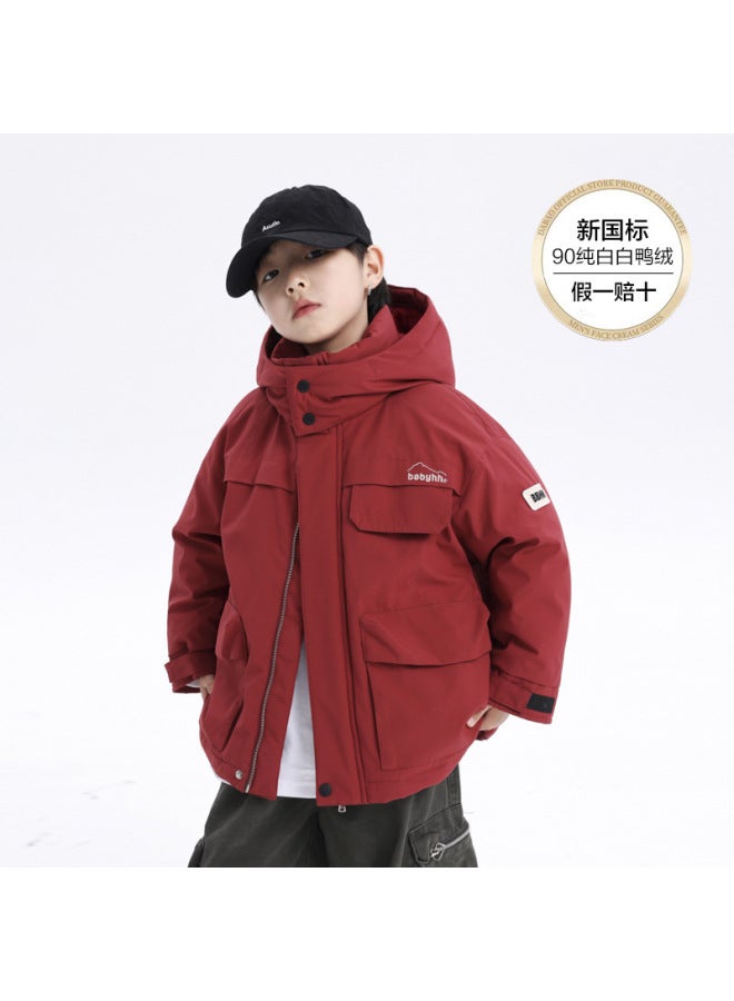Boys' Winter Trendy Brand Windbreaker Workwear Down Jacket  New Style For Older Children, Windproof And Thickened Coat