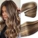 Licoville Weft Hair Extensions Real Human Hair P4/27 Medium Brown Mixed Caramel Blonde Highlight Human Hair Extensions Wefts Sew in 22 Inch 120G Double Weft Soft Straight Brown Blonde Sew in Bundles - Image 2