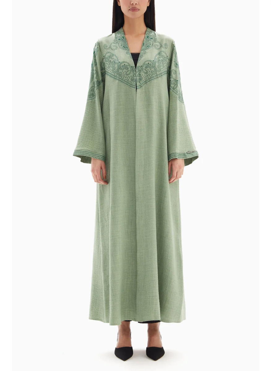Wecre8 Sage Green Delicate Embroidered Abaya By WECRE8