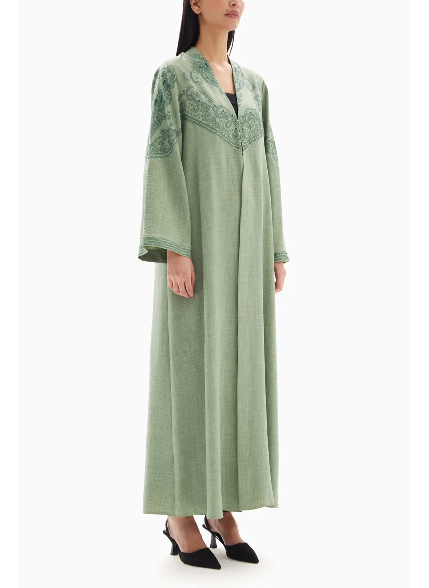 Wecre8 Sage Green Delicate Embroidered Abaya By WECRE8