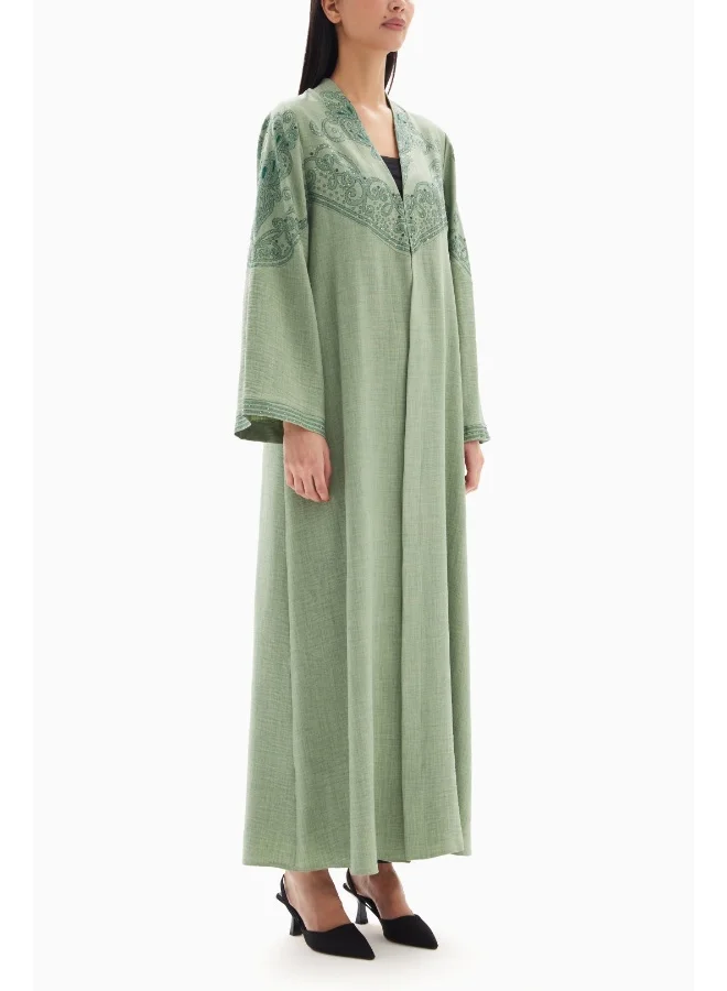 Wecre8 Sage Green Delicate Embroidered Abaya