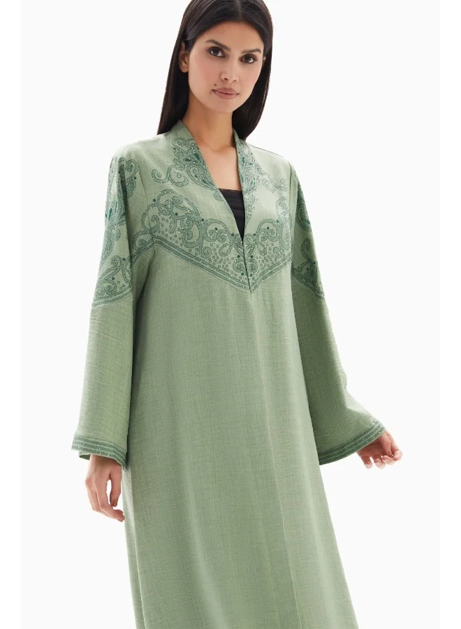 Wecre8 Sage Green Delicate Embroidered Abaya