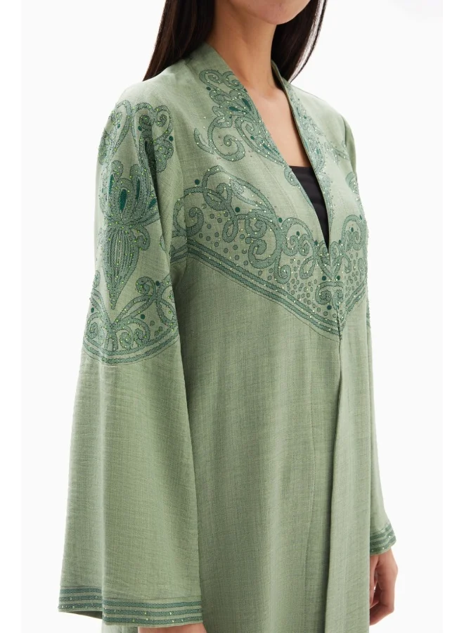 Wecre8 Sage Green Delicate Embroidered Abaya