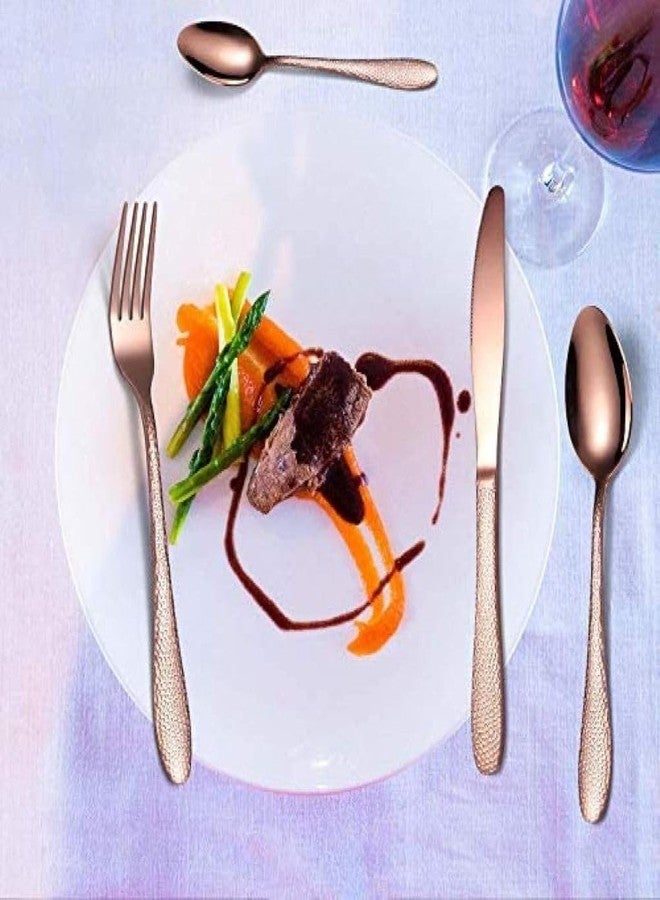 Sugalsu طقم أدوات مائدة سوغالسو، طقم أدوات مائدة من الفولاذ المقاوم للصدأ، طقم أدوات مطبخ، طقم أدوات مائدة للمطبخ والتجمعات العائلية والاستخدام اليومي، يتضمن سكاكين وشوك وملاعق، طقم من قطعة واحدة (5 قطع)، لون ذهبي وردي - Image 5