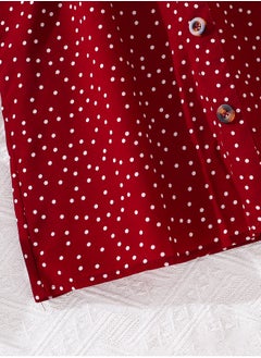 Generic Tween Girls Dress Red Polka Dot Button-Trim Wing Sleeve Knee-Length Dress Modest Summer Classic Elegant Style Kids Dress Party Ceremony Clothes  - Image 5