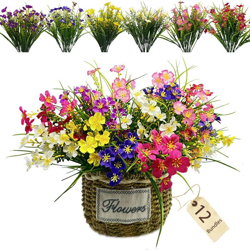herfate 12 Bundles Artificial Flowers Wild Daisy Plant Lifelike UV Resistant Fake Plastic Flowers Indoor Outside Hanging Plants Mixed Colors Garden Home Office Decor (12) - Image 1