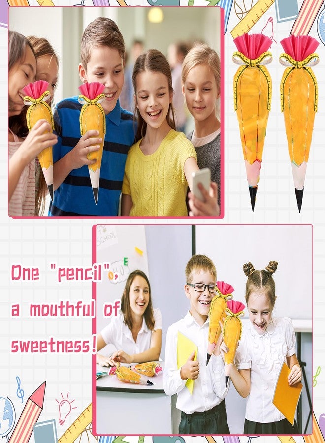 Yexiya 50 Pcs 5.12" x 9.84" Back to School Pencil Gift Bags Cone Popcorn Plastic Clear Treat Popcorn Candy Bags with Ribbon for Classroom Welcome First Day of School Teacher Appreciation Gift - Image 5