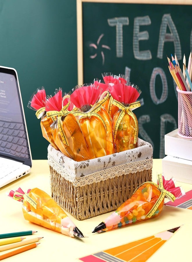 Yexiya 50 Pcs 5.12" x 9.84" Back to School Pencil Gift Bags Cone Popcorn Plastic Clear Treat Popcorn Candy Bags with Ribbon for Classroom Welcome First Day of School Teacher Appreciation Gift - Image 3