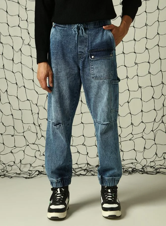 Hubberholme Men's Indigo Jogger Jeans - Comfortable and Trendy Loose Fit