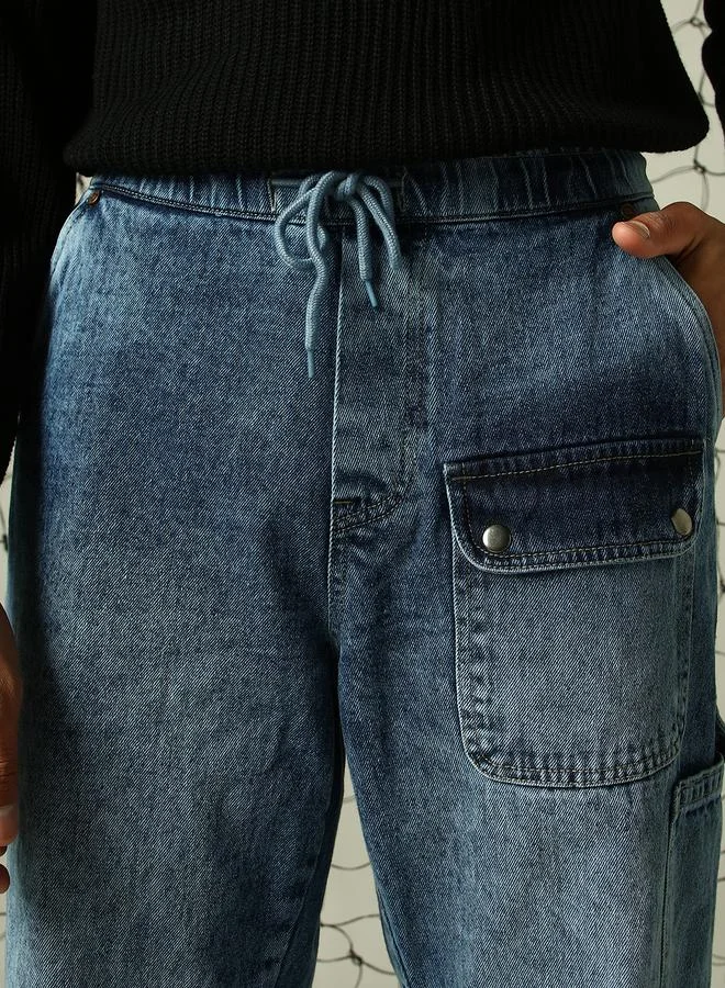 Hubberholme Men's Indigo Jogger Jeans - Comfortable and Trendy Loose Fit