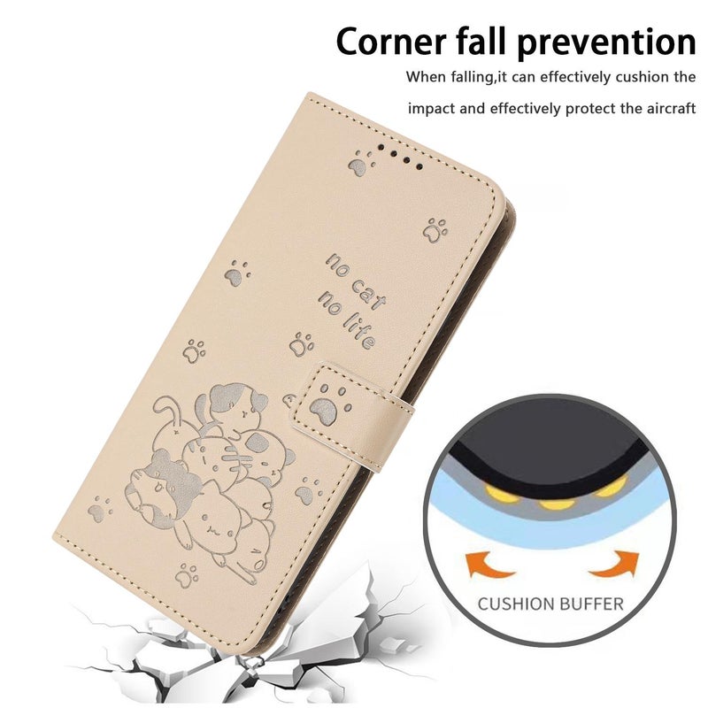 HuHa Case Cover For Tecno Camon 40 4G Embossed Kitten Phone Leather Case with Lanyard(Beige) - Image 4