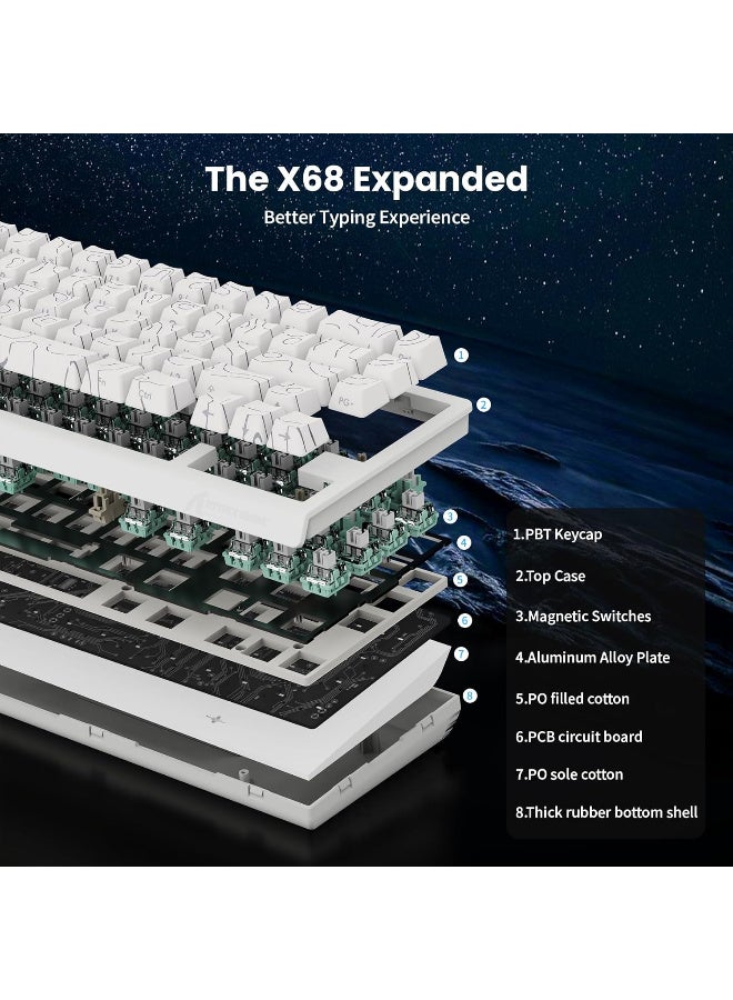 Attack Shark X68 HE 8000Hz Rapid Trigger Keyboard, 0.01mm RT Accuracy Wired Gaming Keyboard with Magnetic Switch, Adjustable Actuation, Rapid Trigger, Snap Tap, RGB Lighting for PC/Mac, White Contours - Image 4