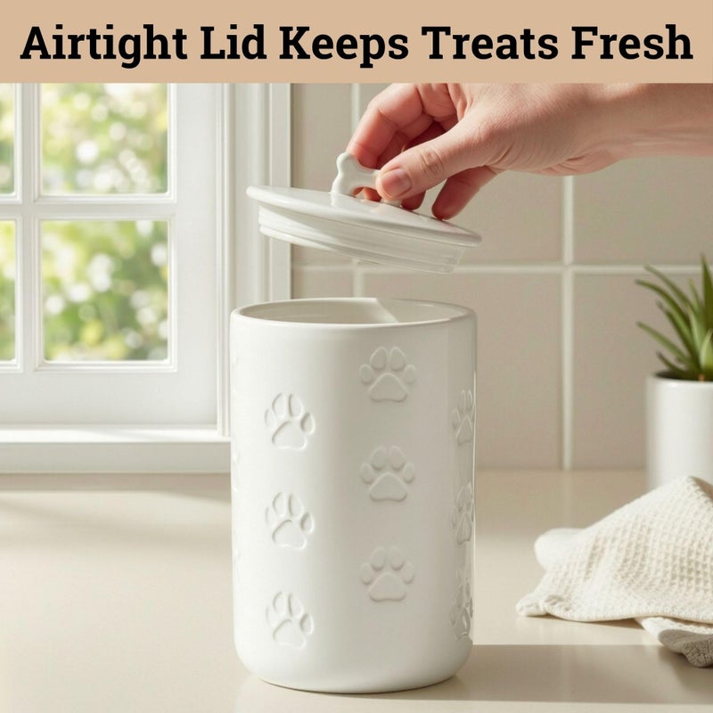 HB Design Co. Dog Treat Container Airtight - 5 Inch Wide x 9 Inch Tall Ceramic Dog Treat Jar for Kitchen Counter with Airtight Lid - 7 Cup Capacity Pet Treat Container - Cute Doggie Cookie Jar - Big Treats Canister - Image 4