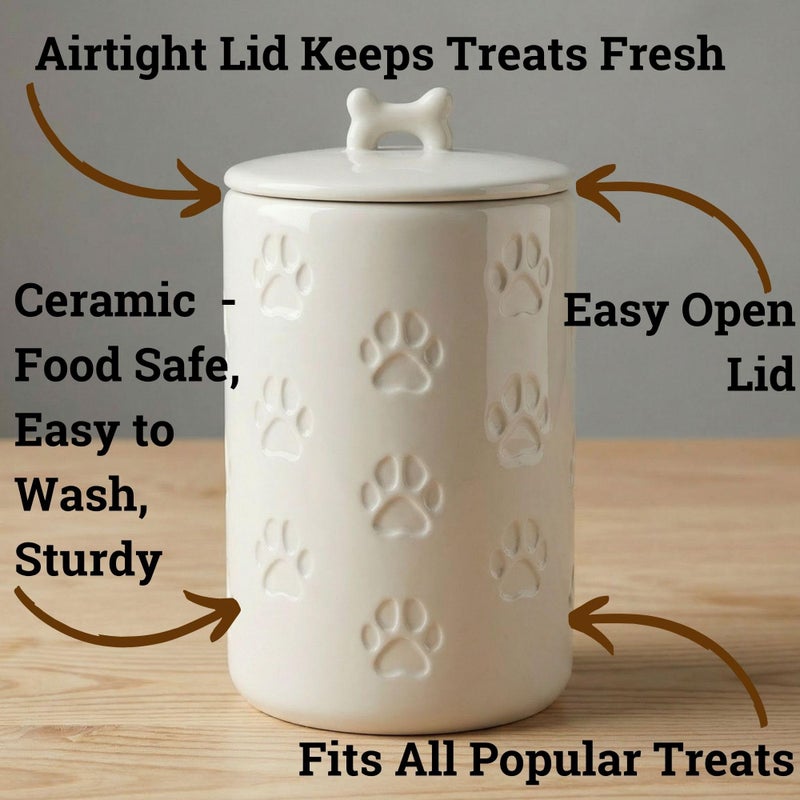 HB Design Co. Dog Treat Container Airtight - 5 Inch Wide x 9 Inch Tall Ceramic Dog Treat Jar for Kitchen Counter with Airtight Lid - 7 Cup Capacity Pet Treat Container - Cute Doggie Cookie Jar - Big Treats Canister - Image 2