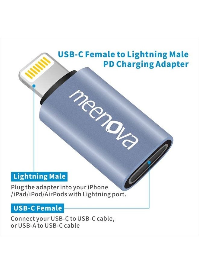 Meenova 30W, USB C Female to iOS 16 PD Fast Charge Adapter Compatible with iPhone 14 13 12 11 Pro Max, Xs,Xr, 8P, iPad Air Mini, Convert MacBook Type-C Charging Cable to iPad, Data Sync,Holder,Case,Key Chain  - Image 2