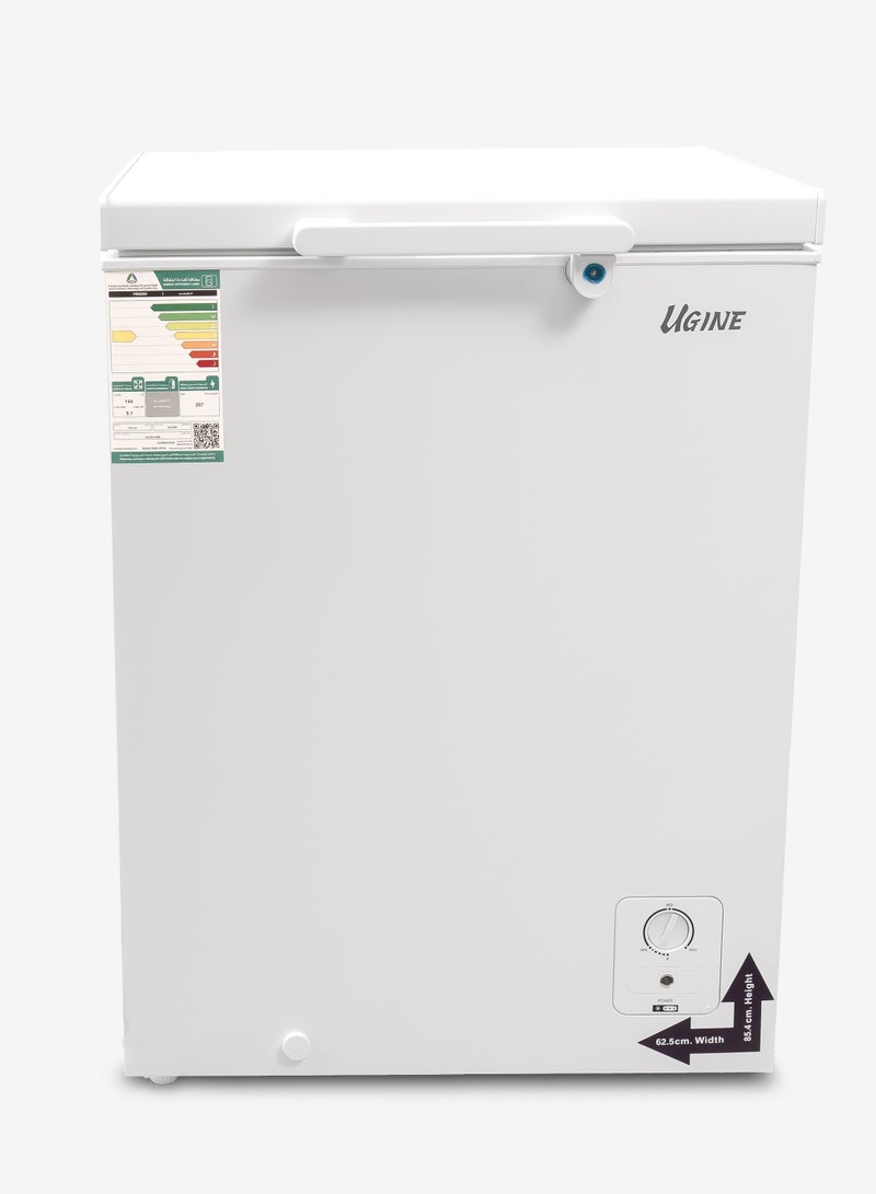 UGINE Defrost Chest FreezerUgine Chest Freezer 144 L, 5 Cu.Ft, De-Frost, White - UCFK144N - Image 1