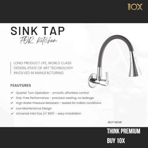 10X Brass Sink Tap for Kitchen BL-90553 Flexible Neck Dual Flow Grey Color 2 Function Shower Flow/Foam Flow Wall Mount… - Image 2
