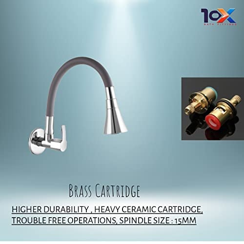 10X Brass Sink Tap for Kitchen BL-90553 Flexible Neck Dual Flow Grey Color 2 Function Shower Flow/Foam Flow Wall Mount… - Image 3