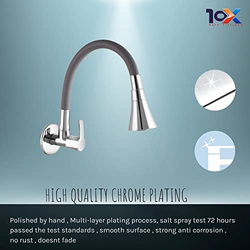 10X Brass Sink Tap for Kitchen BL-90553 Flexible Neck Dual Flow Grey Color 2 Function Shower Flow/Foam Flow Wall Mount… - Image 5