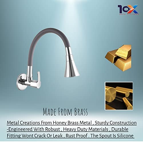 10X Brass Sink Tap for Kitchen BL-90553 Flexible Neck Dual Flow Grey Color 2 Function Shower Flow/Foam Flow Wall Mount… - Image 4