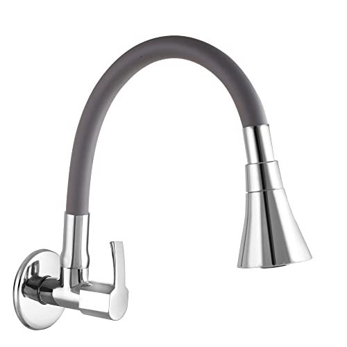 10X Brass Sink Tap for Kitchen BL-90553 Flexible Neck Dual Flow Grey Color 2 Function Shower Flow/Foam Flow Wall Mount… - Image 1