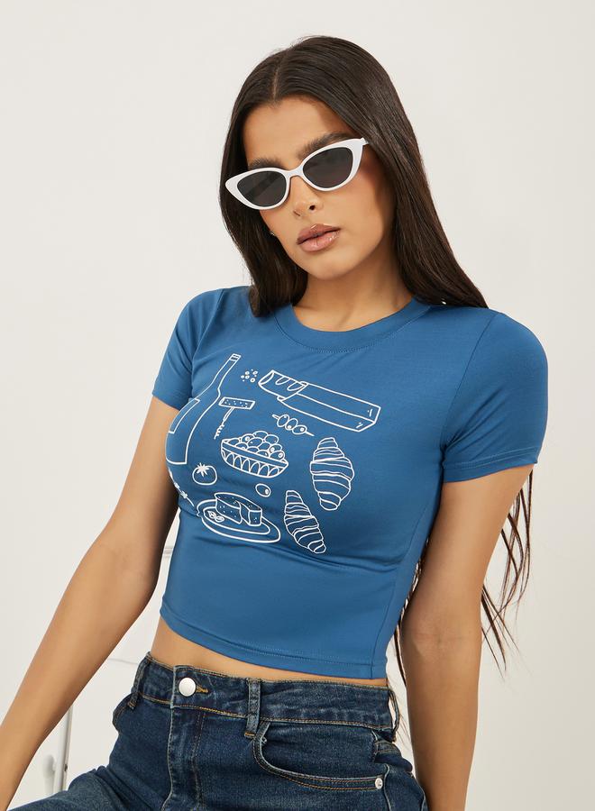 Styli Graphic Print Cropped Fitted T-Shirt - Image 1