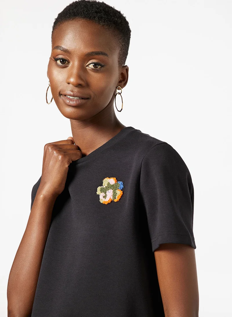 Ted Baker Embroidered Magnolia Motif T-Shirt