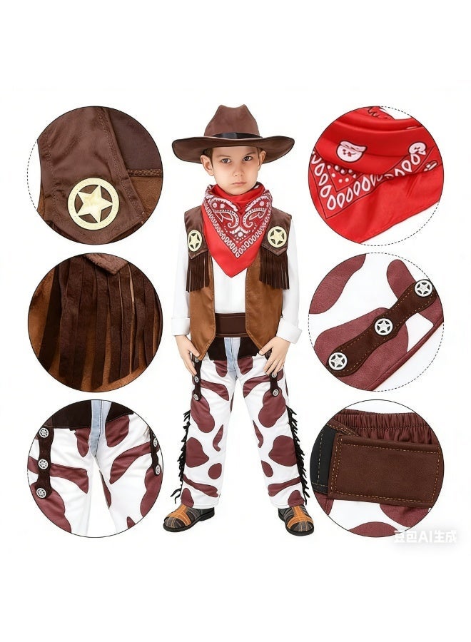 4Pcs Kids Denim Clothes Cowboy Costume Boys Party Dress Up Cosplay Sets Boys Girls Cosplay Dress Up for 5 to 6 years old (around 120cm) - Image 1