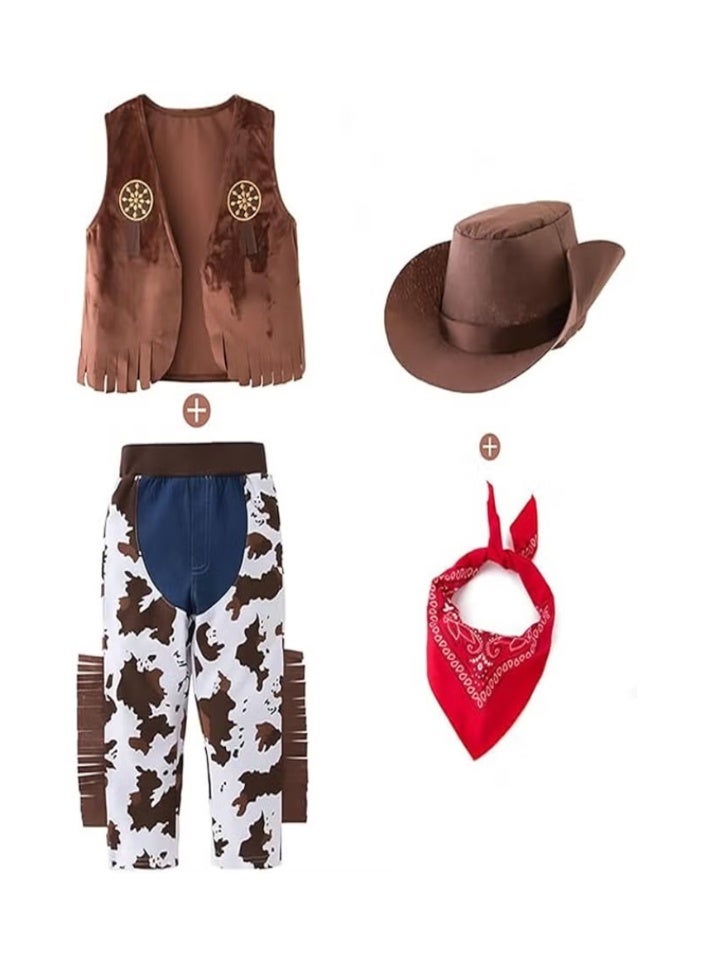 4Pcs Kids Denim Clothes Cowboy Costume Boys Party Dress Up Cosplay Sets Boys Girls Cosplay Dress Up for 5 to 6 years old (around 120cm) - Image 2