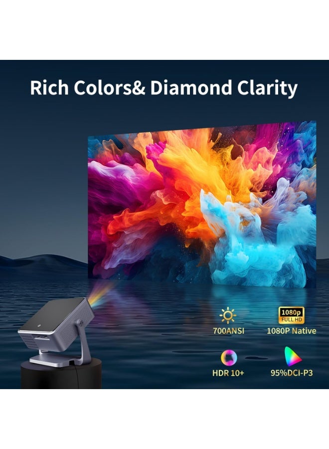 Projector [Auto Focus/Keystone & Gimbal Stand] with Android TV,700ANSI WiFi6 Bluetooth Native 1080P Projectors,4K Support Smart Movie Projector,Home Theater for Phone/TV Stick/HDMI/USB - Image 2