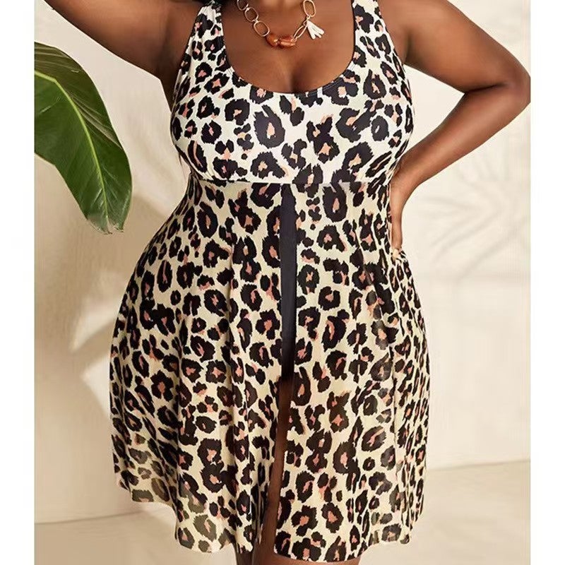New 2023 Fat Plus Size Belly Covering Slim Conservative Digital Printed Skirt Split Bikini - Image 1