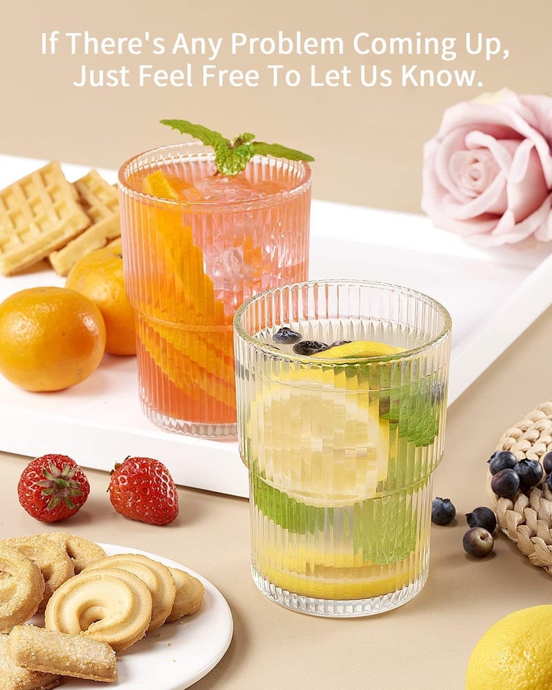 SKDBPM Water Glass Set of 6 Ribbed Drinking Glasses Heavy Base Durable Glass Cups for Juice Wine Beer Cocktails and Mixed Drinks Ribbed - Image 4