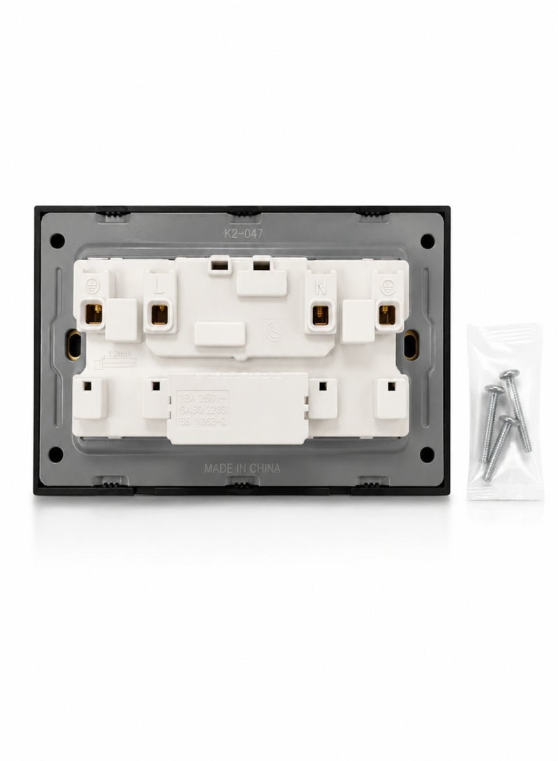 13 Amp Double Switched Socket with Dual USB Ports | 3x6 Inch Wall Power Outlet | 5V 2.1A USB Charging | Premium Modular Socket for Home, Office & Hotel - Image 3
