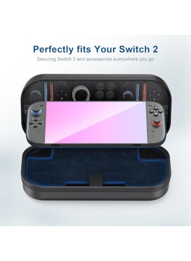 Switch 2 Carrying Case for Nintendo Switch 2 (2025), Portable Hard Shell Travel Case with Pockets for Accessories and Games Card, Protective Travel Bag for Switch 2 Holds 10 Game Cartridge Black - Image 2